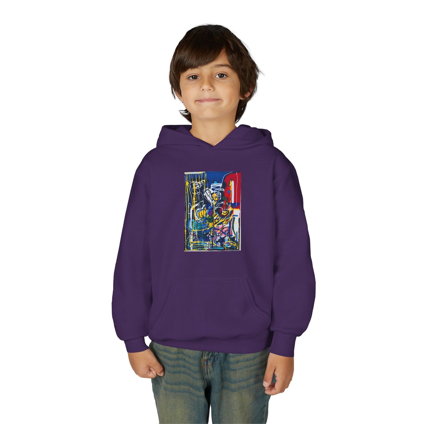 Colorful Youth Hoodie with Artistic Print, Youth Sweatshirt, Trendy Hoodie for Kids, Stylish Hooded Sweatshirt, Gift for Young Artists