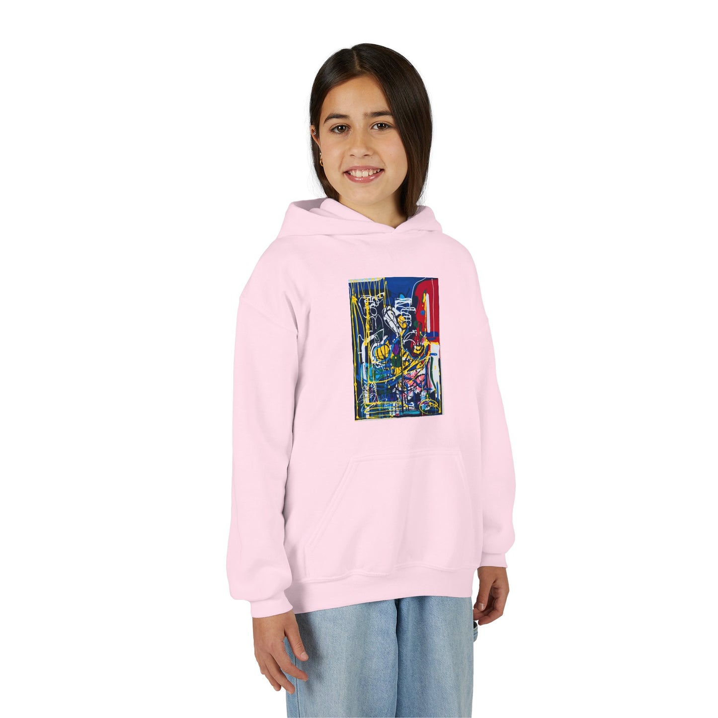 Colorful Youth Hoodie with Artistic Print, Youth Sweatshirt, Trendy Hoodie for Kids, Stylish Hooded Sweatshirt, Gift for Young Artists