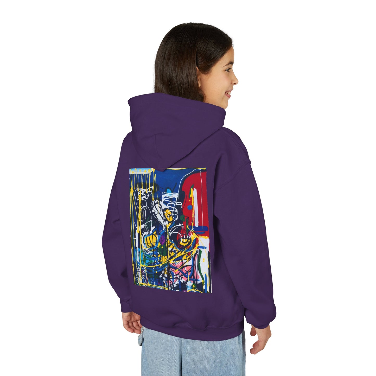 Colorful Youth Hoodie with Artistic Print, Youth Sweatshirt, Trendy Hoodie for Kids, Stylish Hooded Sweatshirt, Gift for Young Artists