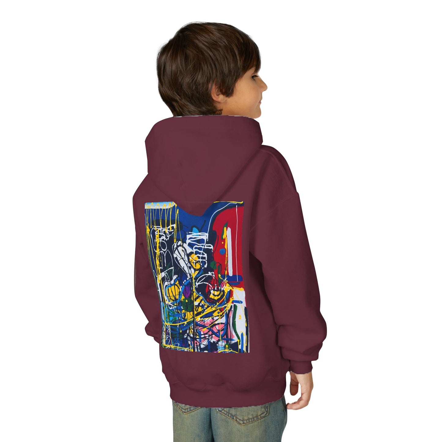Colorful Youth Hoodie with Artistic Print, Youth Sweatshirt, Trendy Hoodie for Kids, Stylish Hooded Sweatshirt, Gift for Young Artists