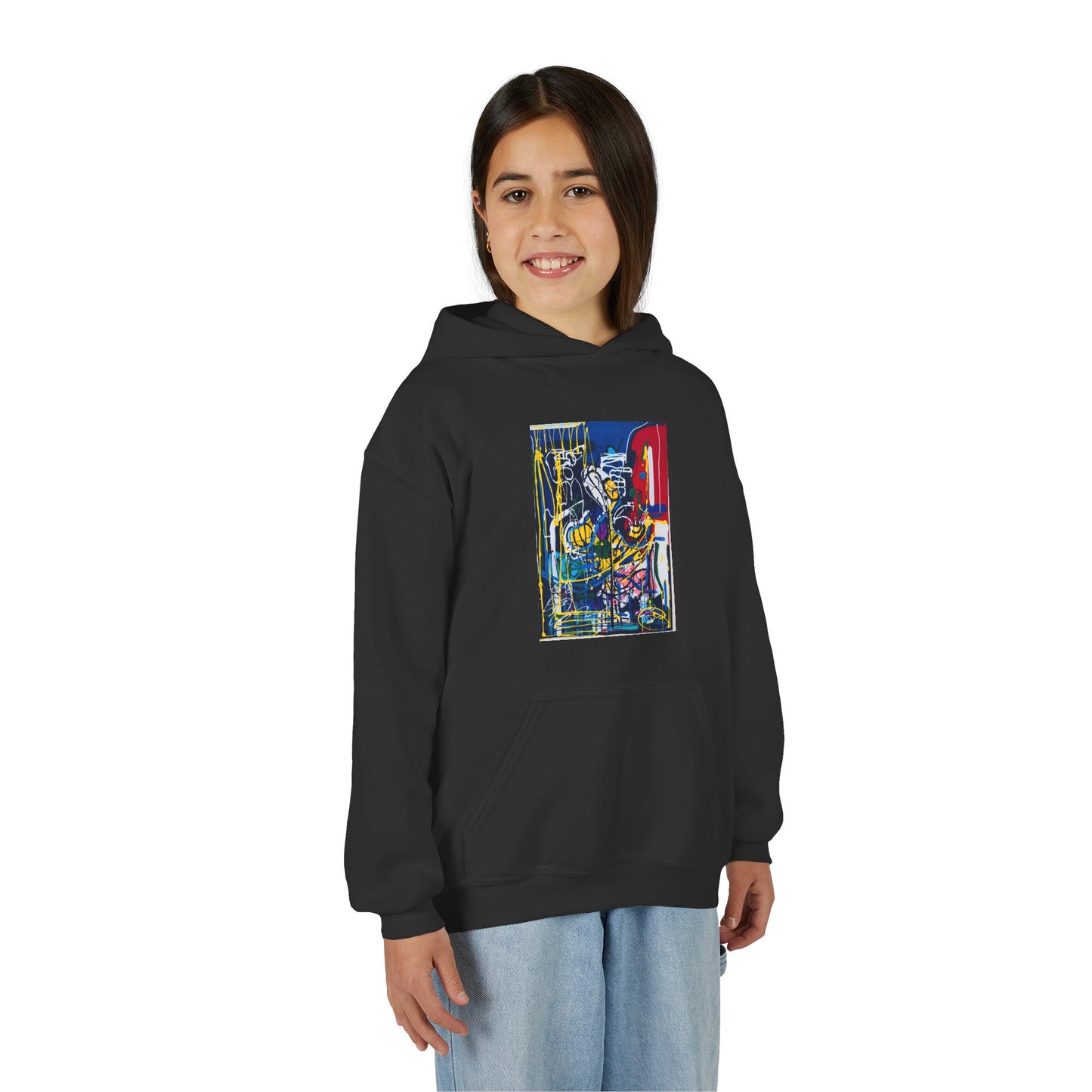 Colorful Youth Hoodie with Artistic Print, Youth Sweatshirt, Trendy Hoodie for Kids, Stylish Hooded Sweatshirt, Gift for Young Artists