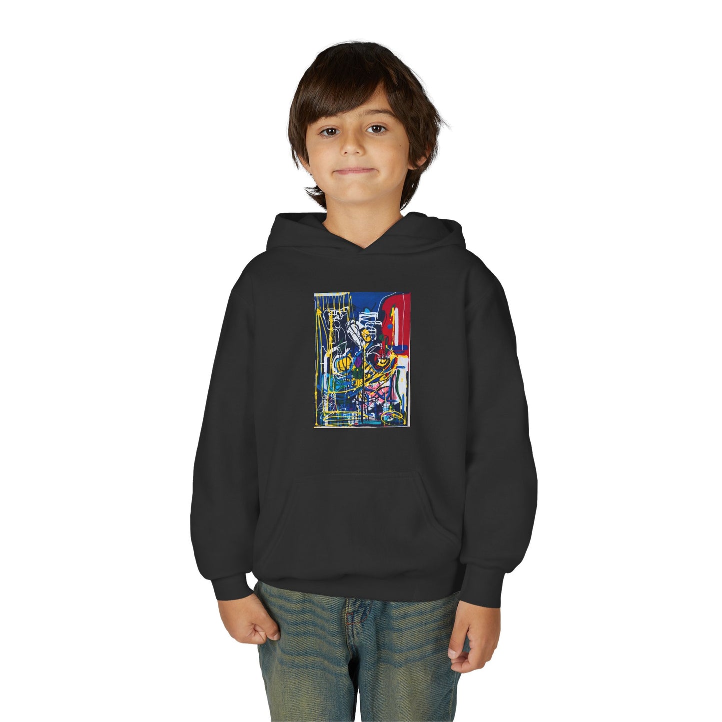 Colorful Youth Hoodie with Artistic Print, Youth Sweatshirt, Trendy Hoodie for Kids, Stylish Hooded Sweatshirt, Gift for Young Artists
