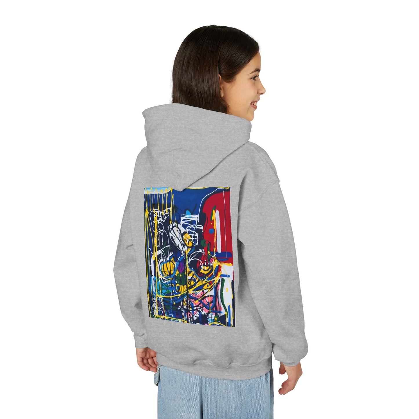 Colorful Youth Hoodie with Artistic Print, Youth Sweatshirt, Trendy Hoodie for Kids, Stylish Hooded Sweatshirt, Gift for Young Artists